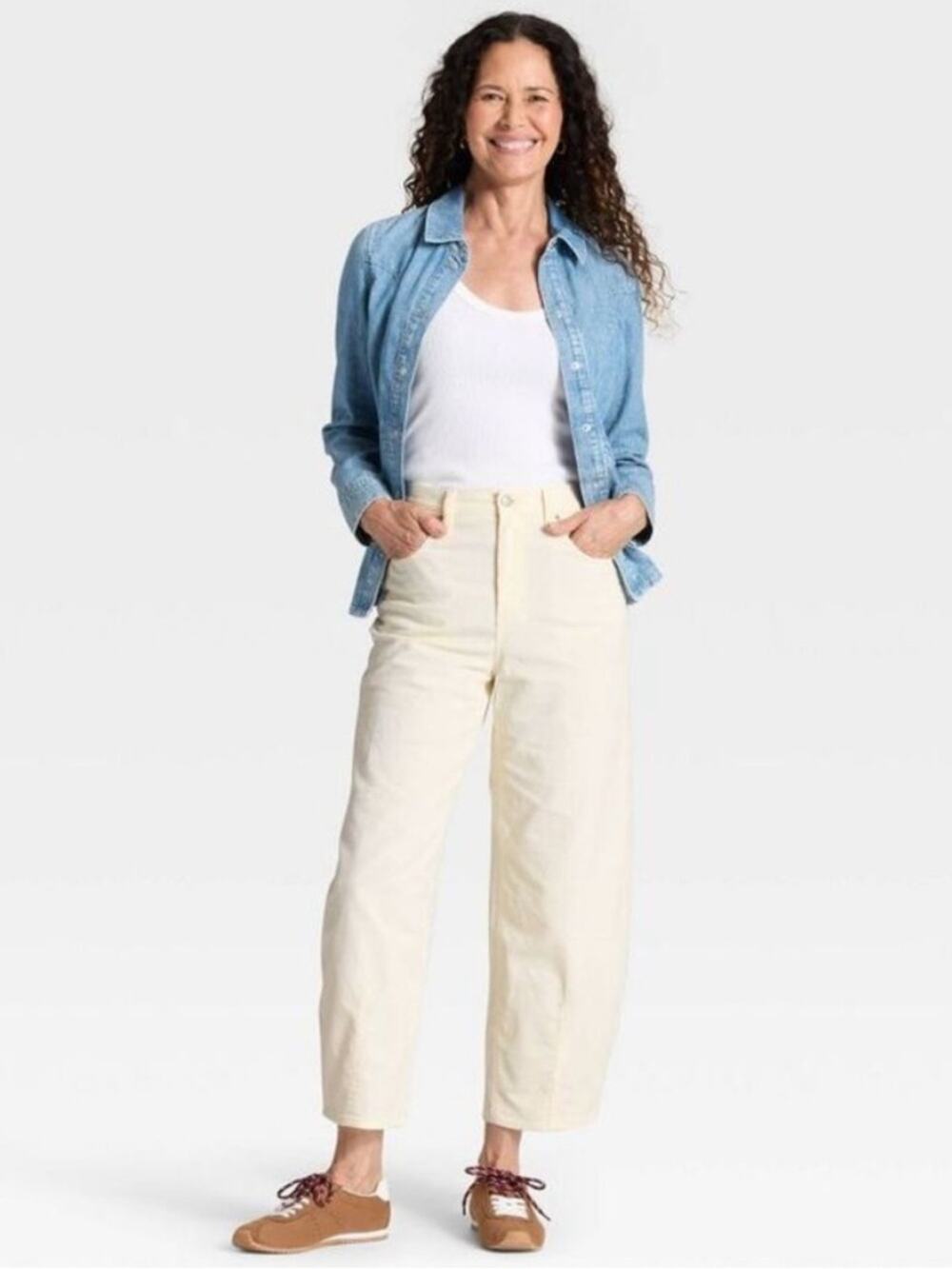 High Rise Easy Barrel Corduroy Pants Womens 4 Creamy Ivory Universal Thread
